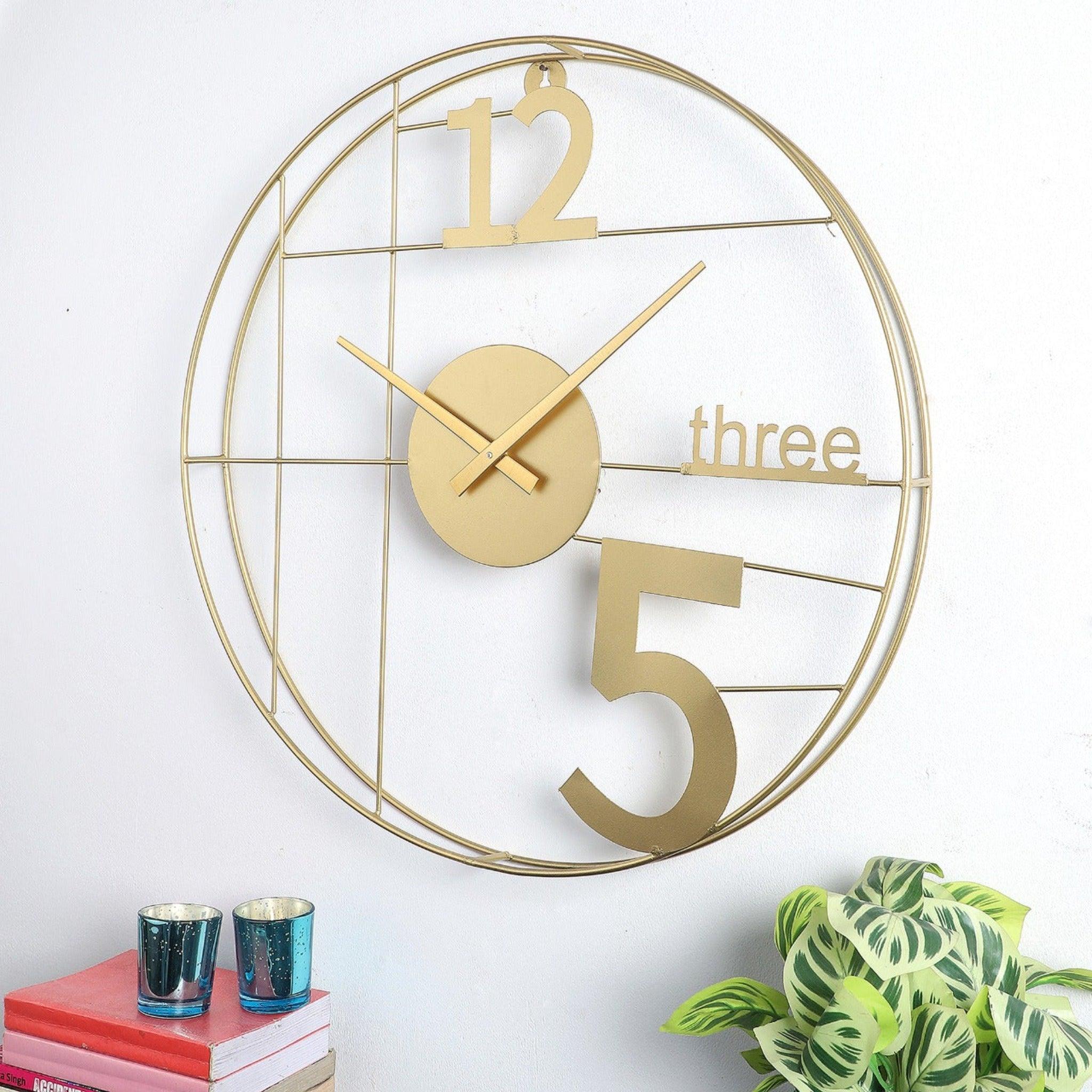 12-Three-5 Elegant Gold Wall Clock - WoodenTwist