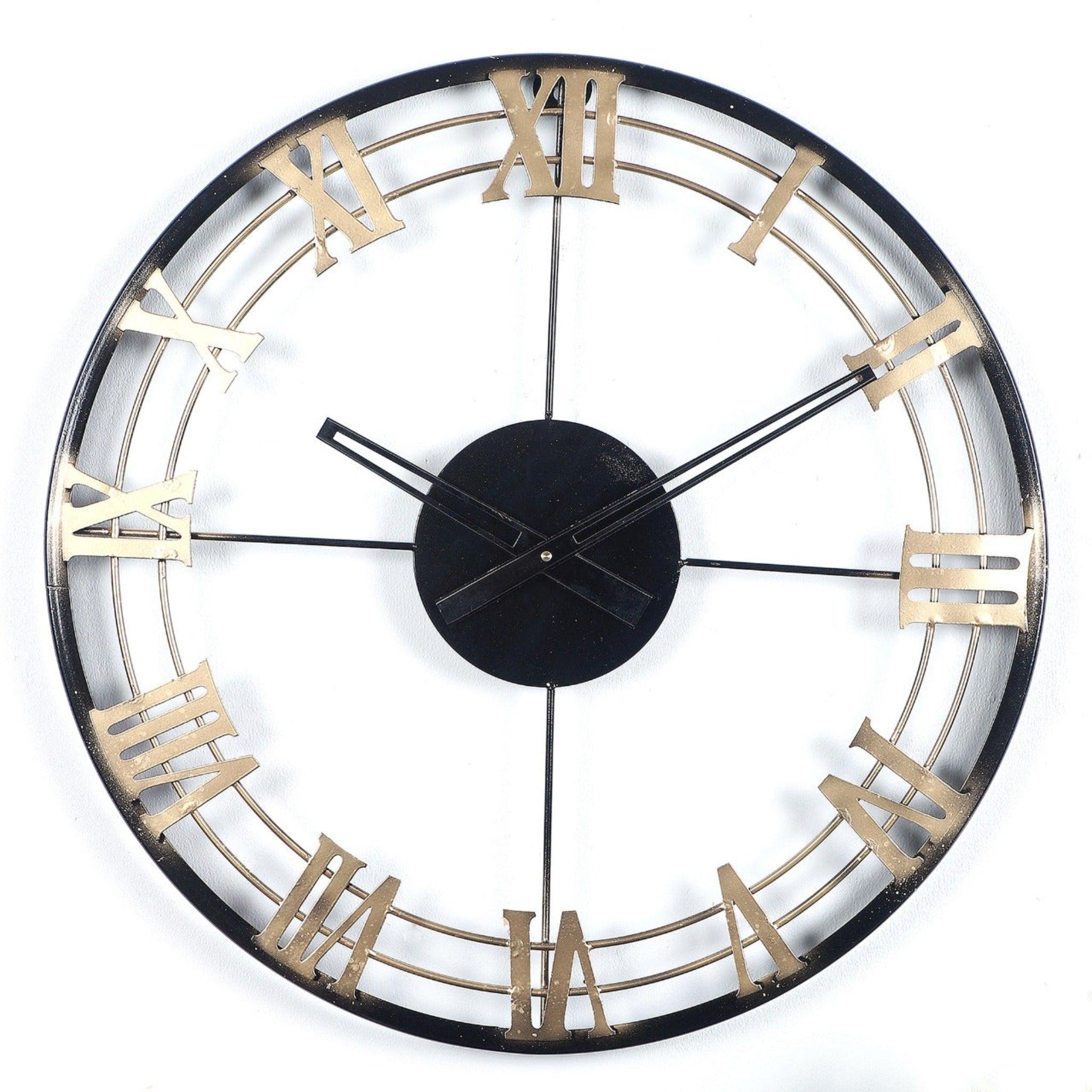 Black & Golden Roman Number Wall Clock - WoodenTwist