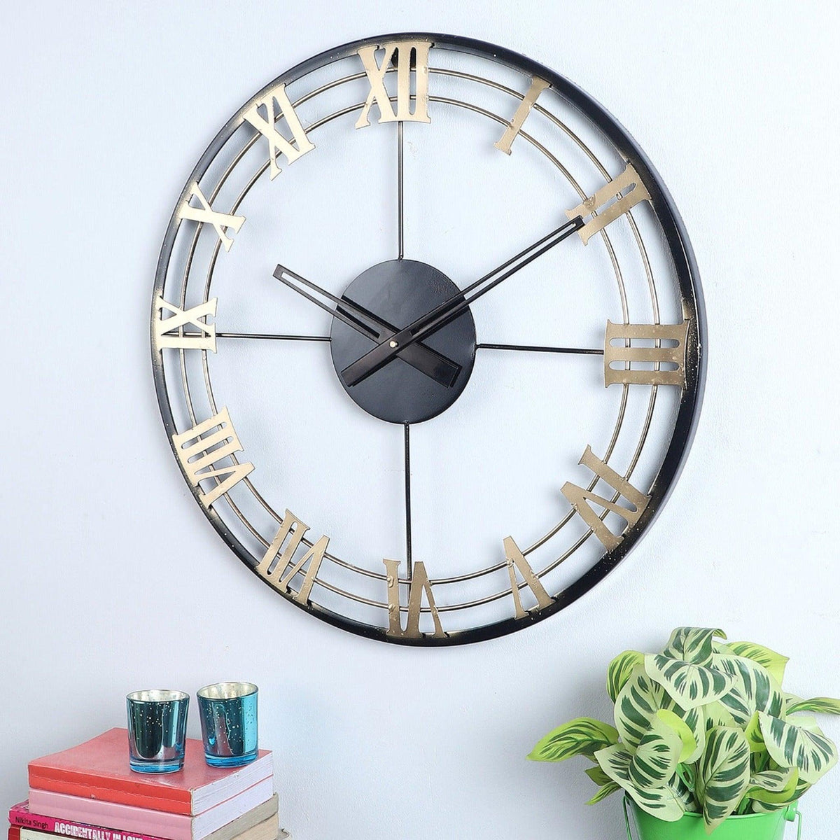 Black & Golden Roman Number Wall Clock - WoodenTwist