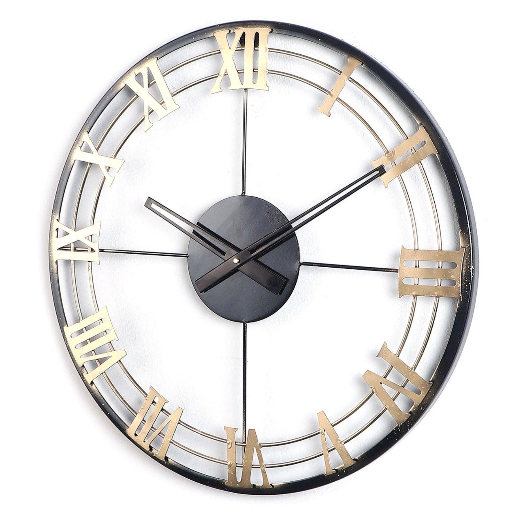 Black & Golden Roman Number Wall Clock - WoodenTwist