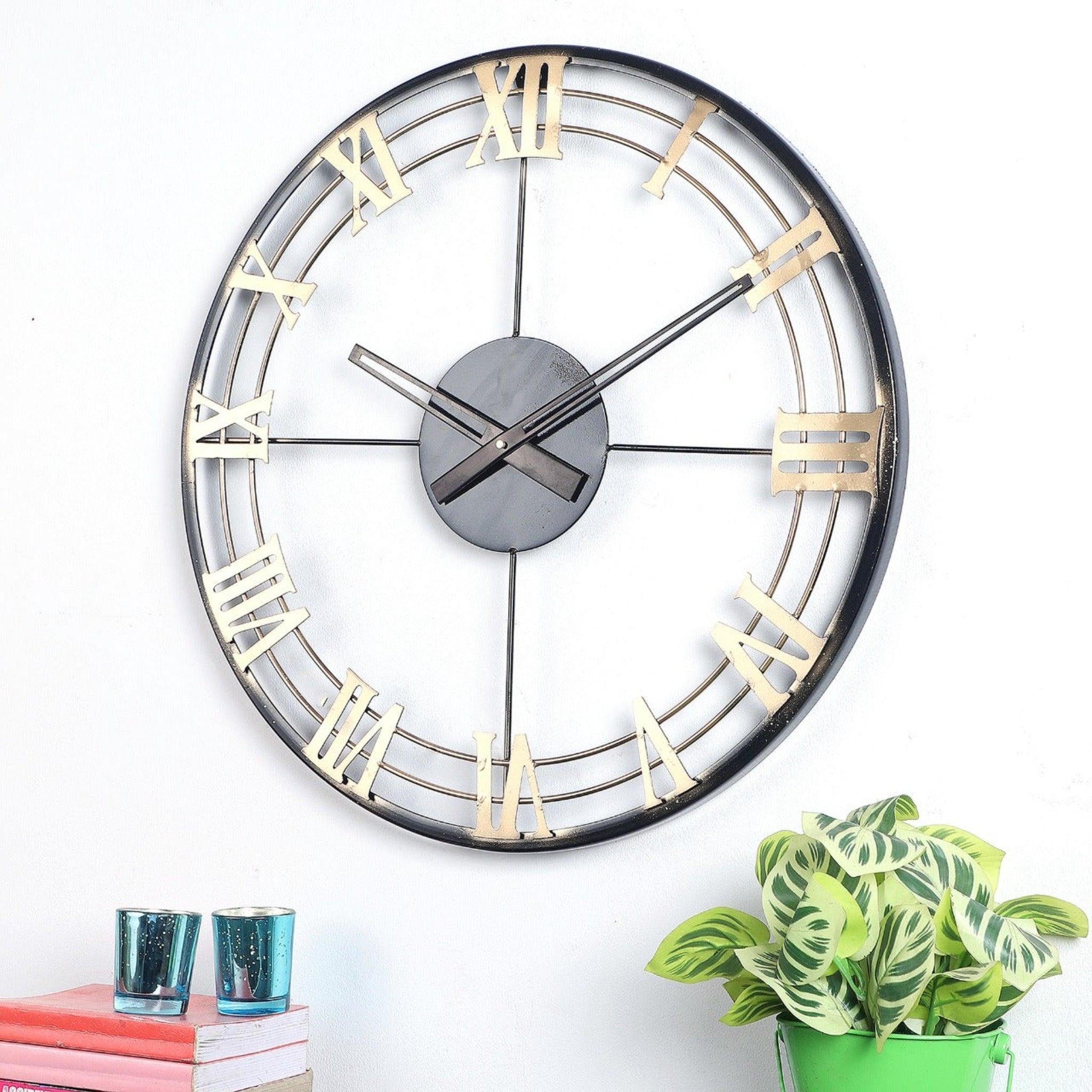 Black & Golden Roman Number Wall Clock - WoodenTwist