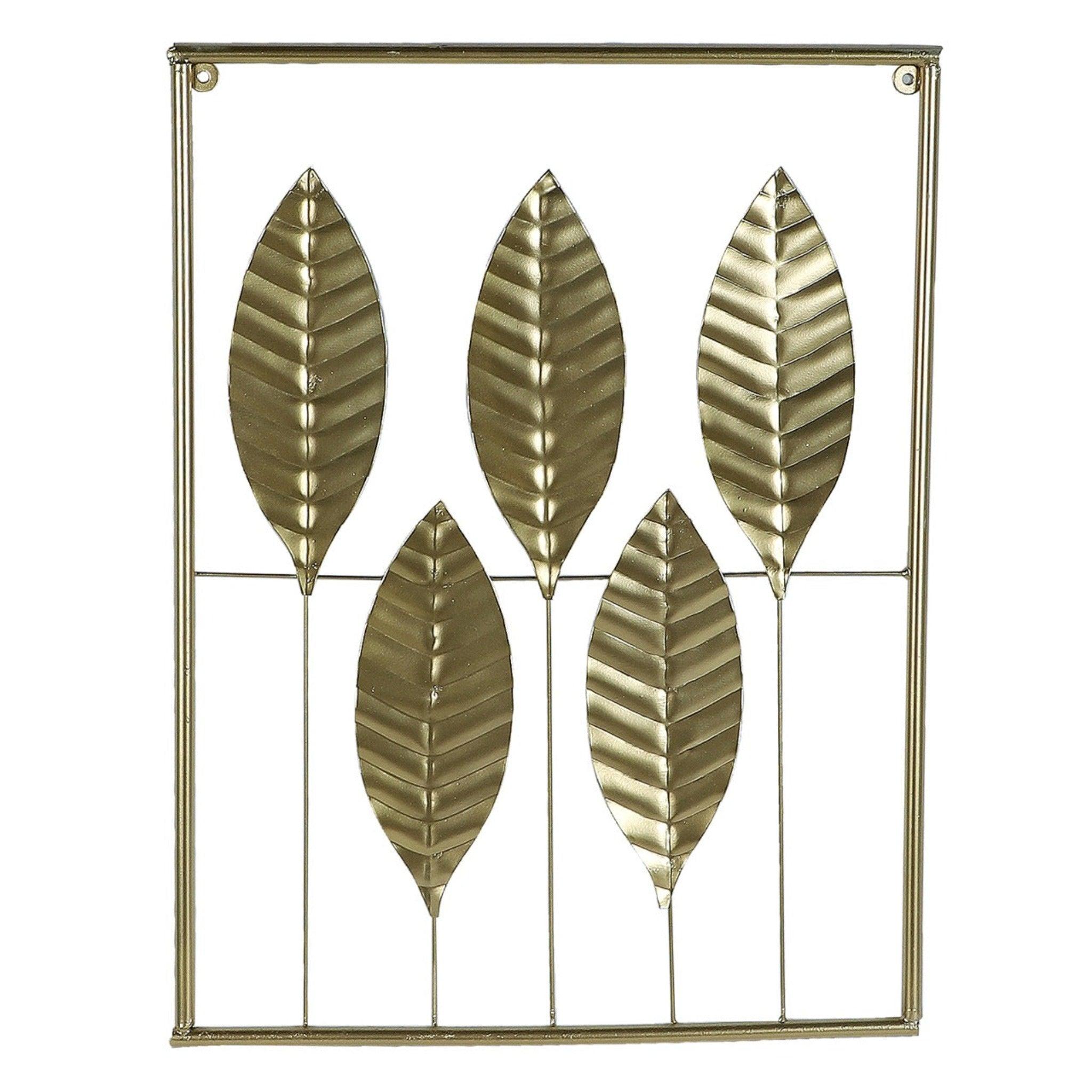 Golden Rectangular Leaves Wall Decor (Set of 3) - WoodenTwist