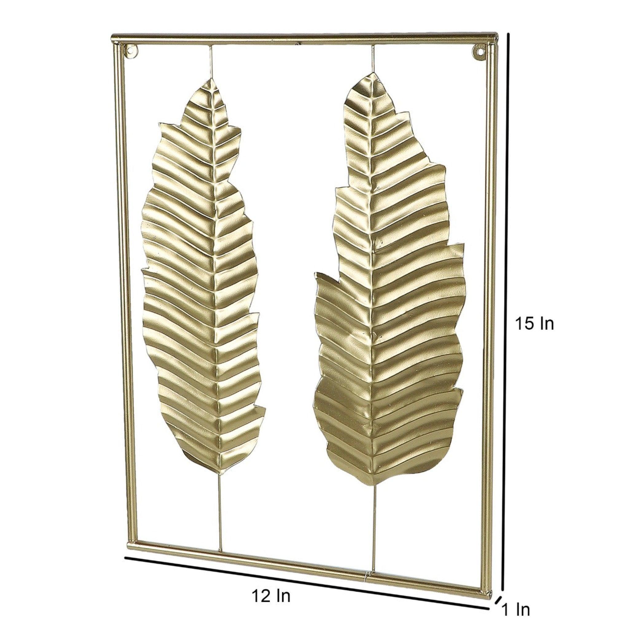 Golden Rectangular Leaves Wall Decor (Set of 3) - WoodenTwist