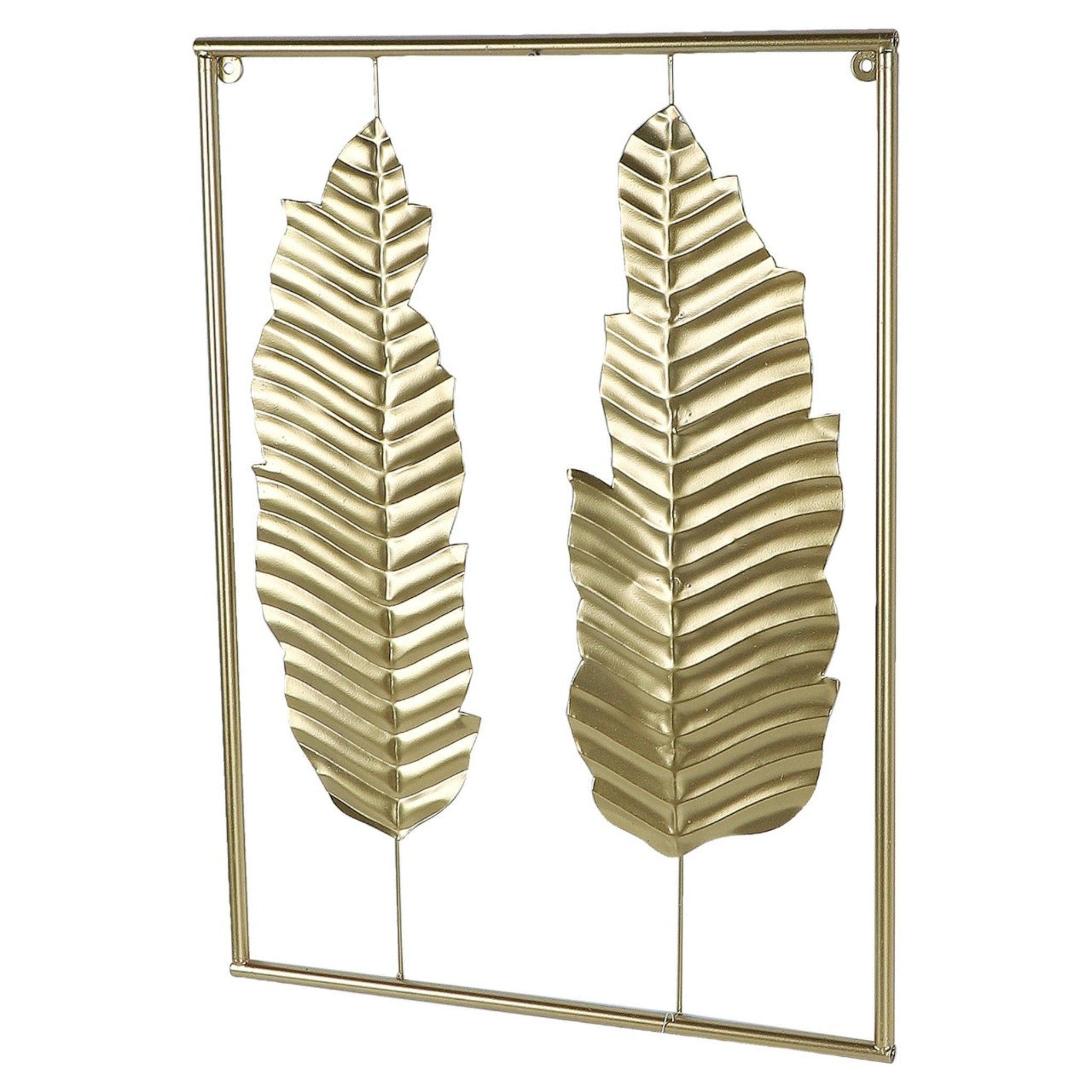 Golden Rectangular Leaves Wall Decor (Set of 3) - WoodenTwist