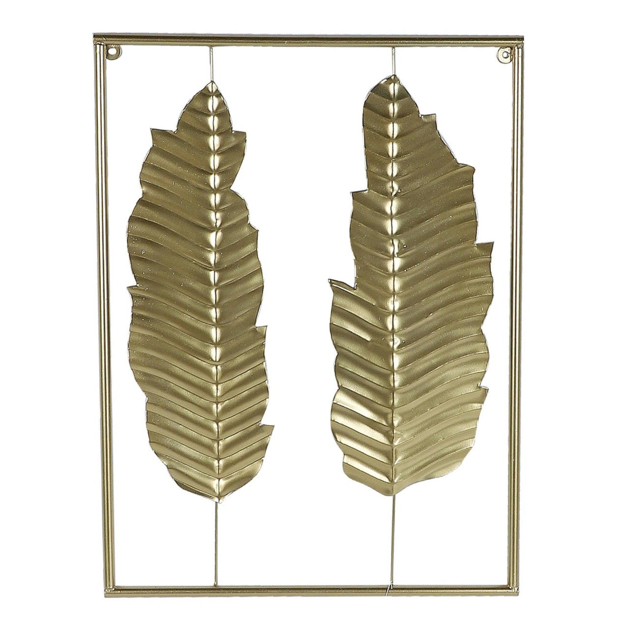 Golden Rectangular Leaves Wall Decor (Set of 3) - WoodenTwist