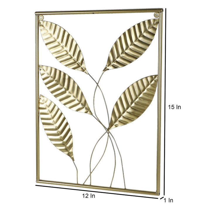 Golden Rectangular Leaves Wall Decor (Set of 3) - WoodenTwist