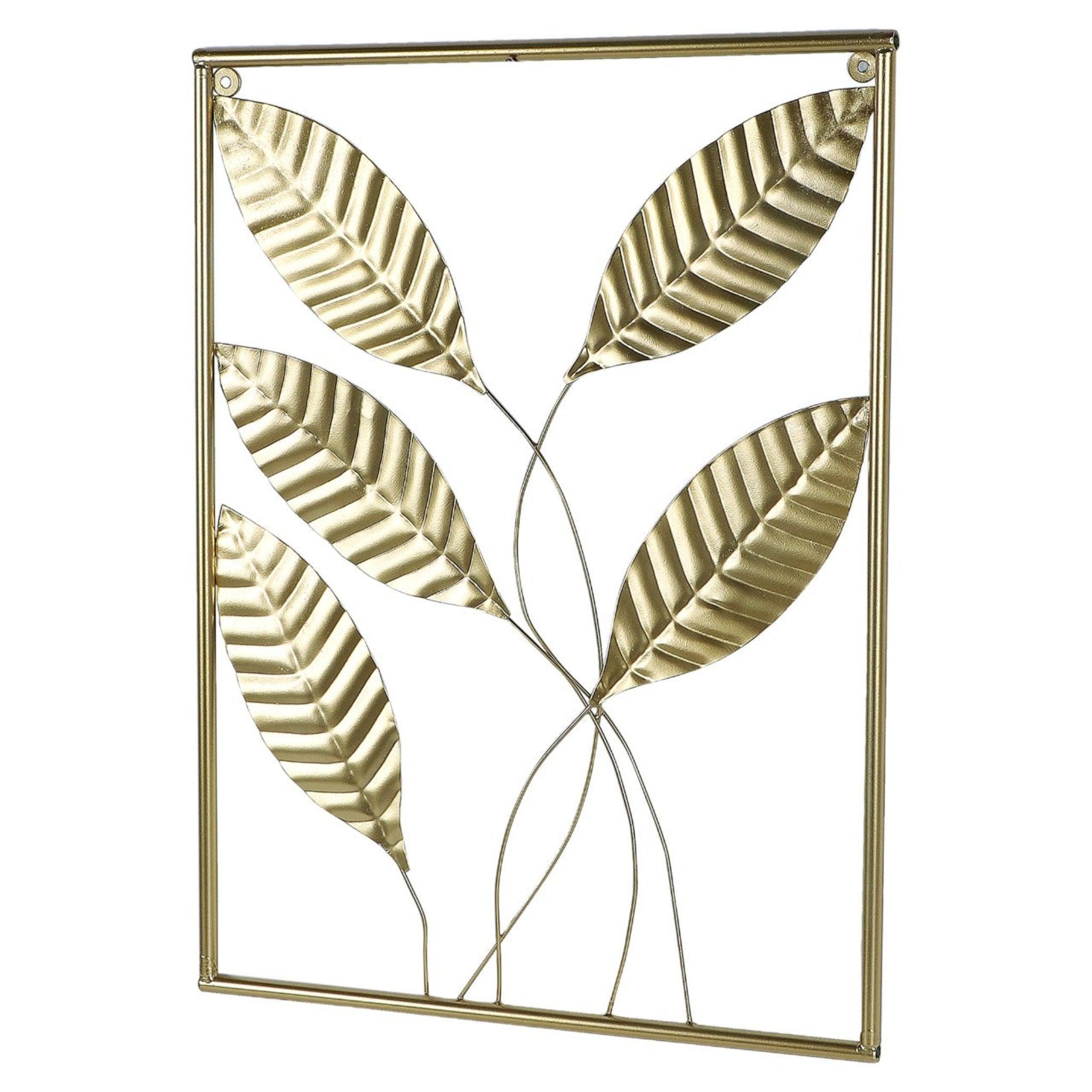 Golden Rectangular Leaves Wall Decor (Set of 3) - WoodenTwist