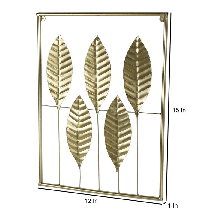 Golden Rectangular Leaves Wall Decor (Set of 3) - WoodenTwist