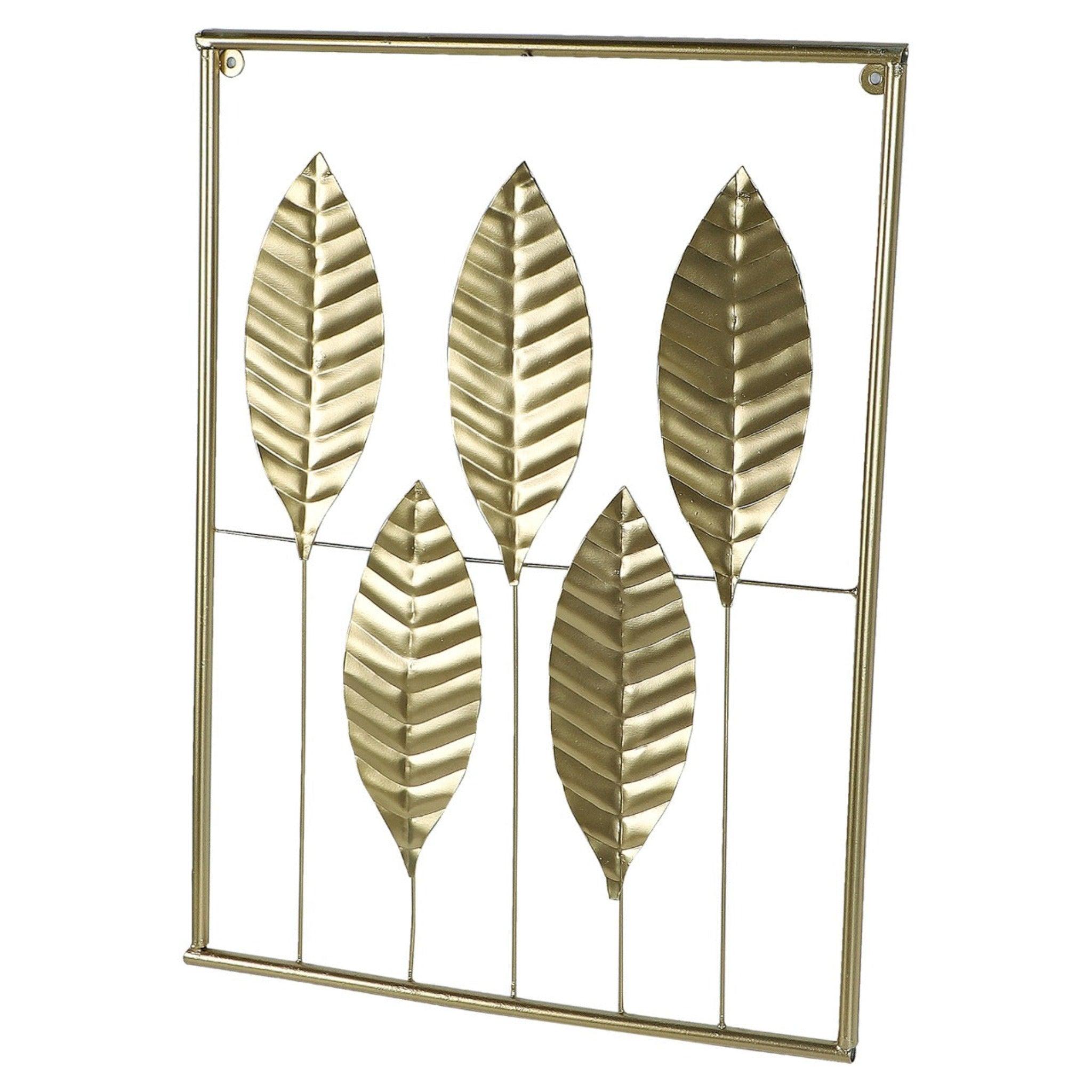 Golden Rectangular Leaves Wall Decor (Set of 3) - WoodenTwist