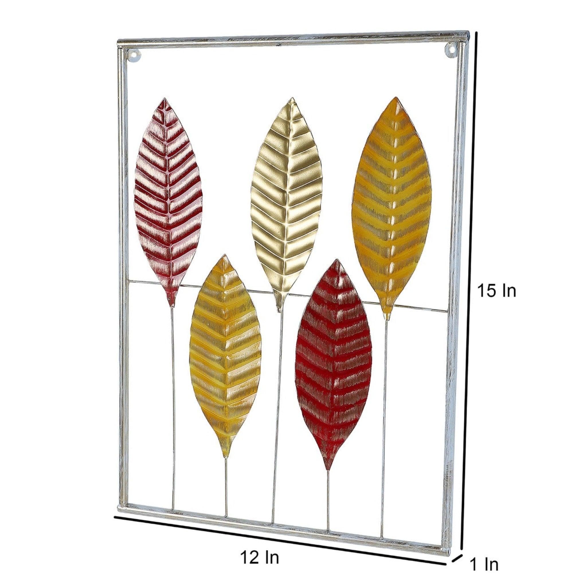 Yellow & Golden Rectangular Leaves Wall Decor (Set of 3) - WoodenTwist