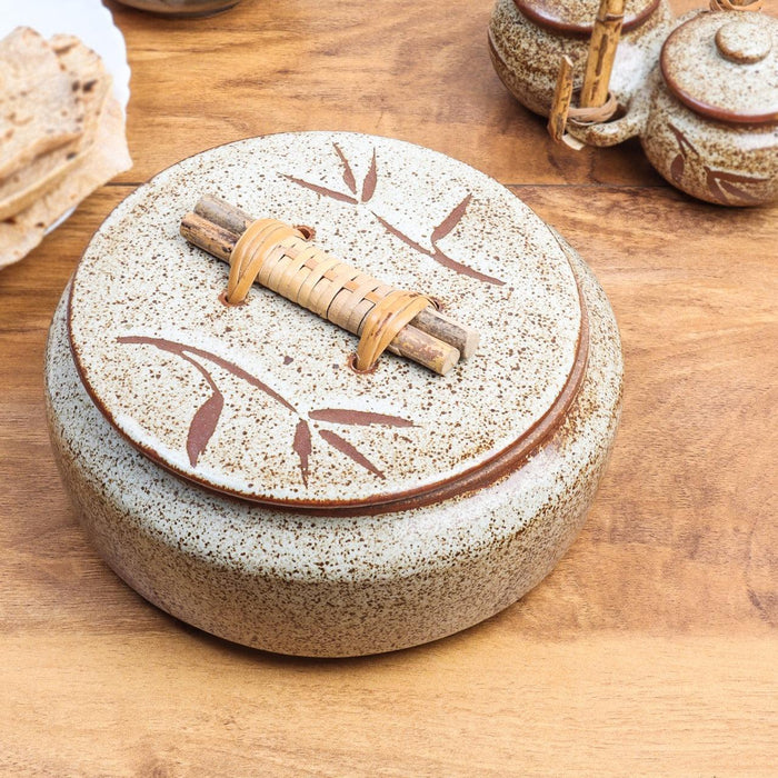 Studio Pottery Beige Chapati Box from Pondicherry - WoodenTwist