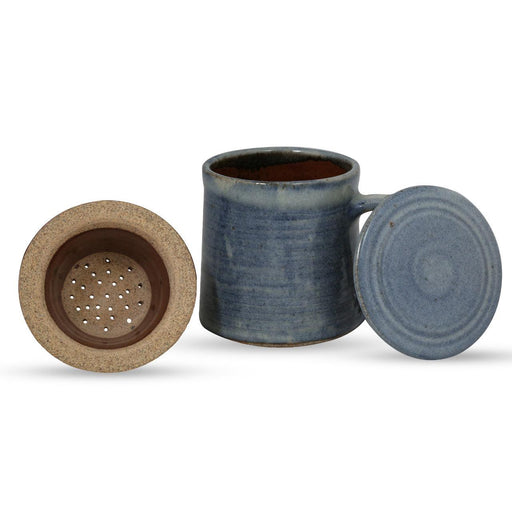 Studio Pottery Blue Washed Mug with Filter and Lid - WoodenTwist