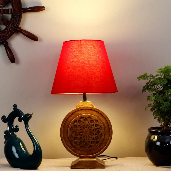 Neon Chakra Table Lamp with Red Shade - WoodenTwist