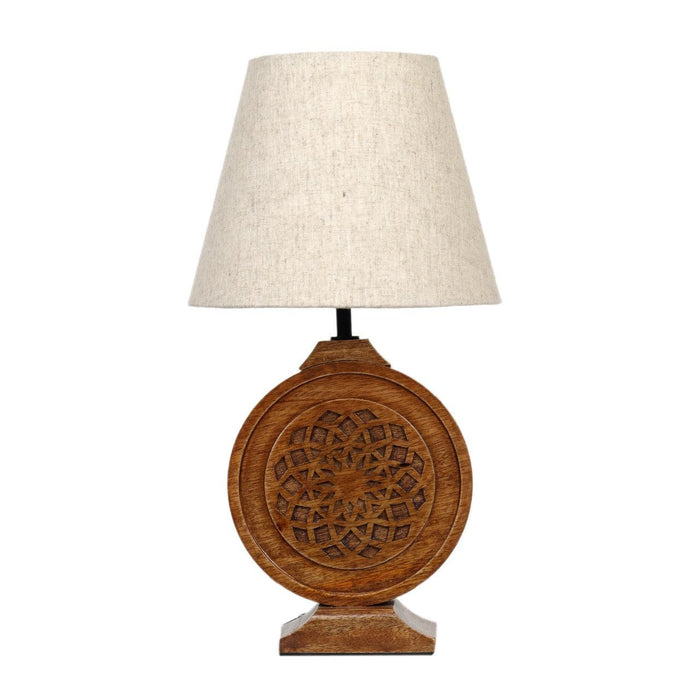 Neon Chakra Table Lamp with Beige Shade textured cotton shade - WoodenTwist