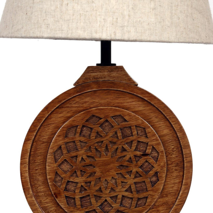 Neon Chakra Table Lamp with Beige Shade textured cotton shade - WoodenTwist