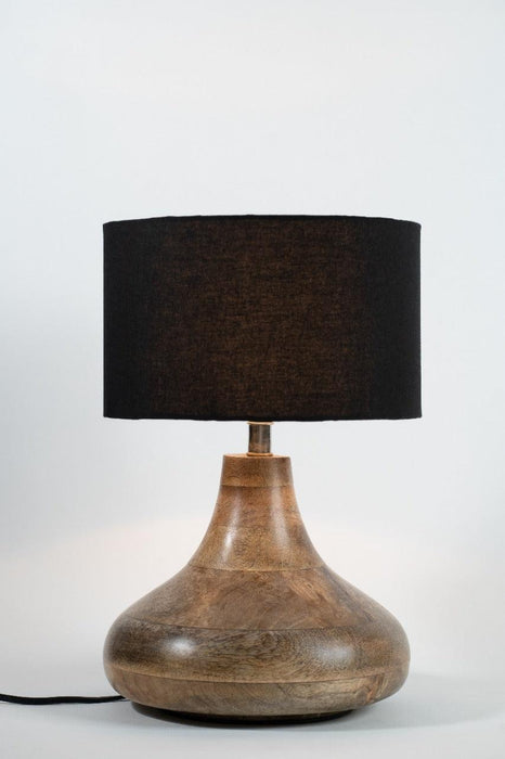 Yogasana Light Brown Table Lamp with Black Shade - WoodenTwist