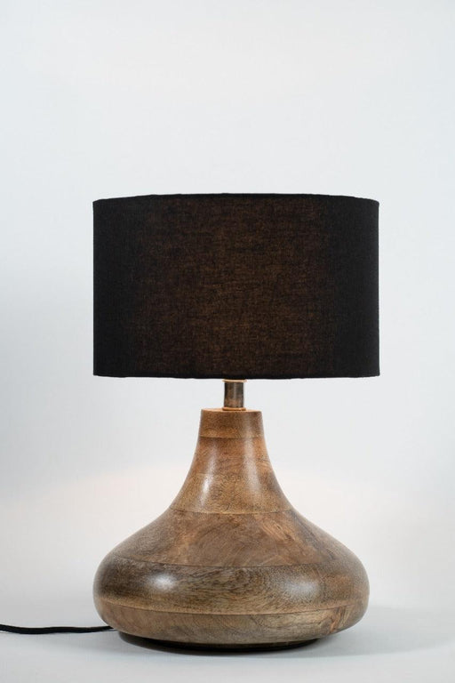 Yogasana Light Brown Table Lamp with Black Shade - WoodenTwist