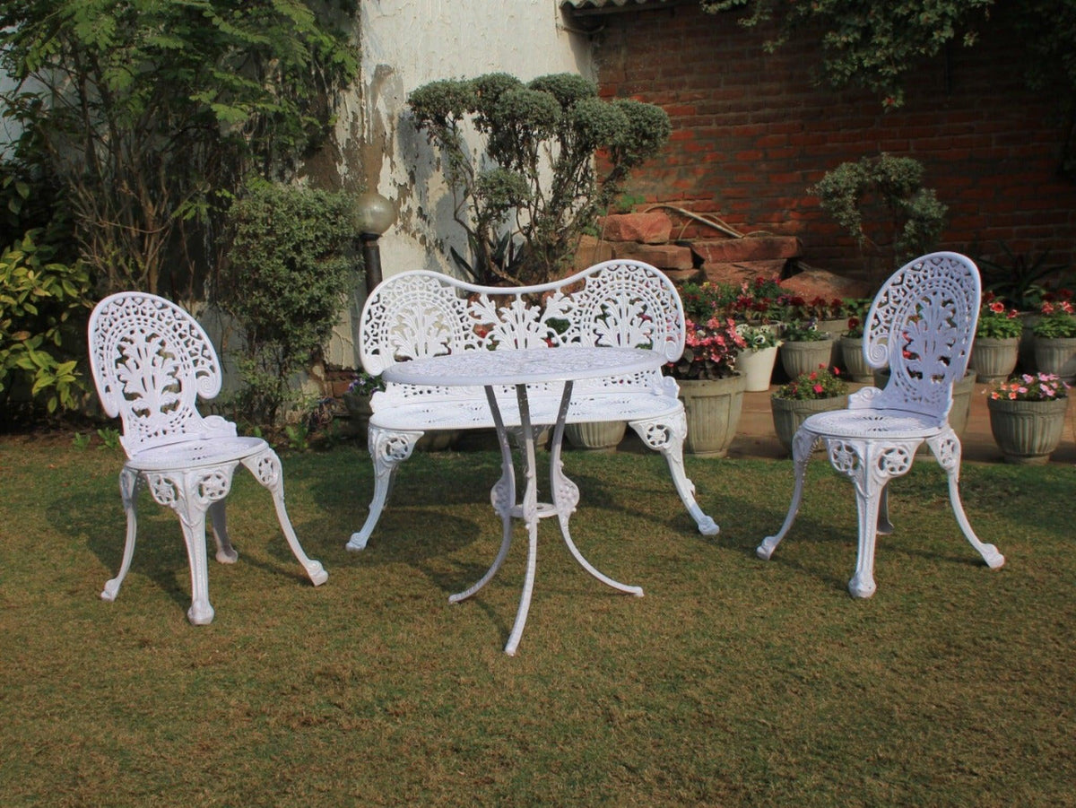 Regalia Series 1 Bench, 1 Round Table & 2 Chairs in (White) - WoodenTwist