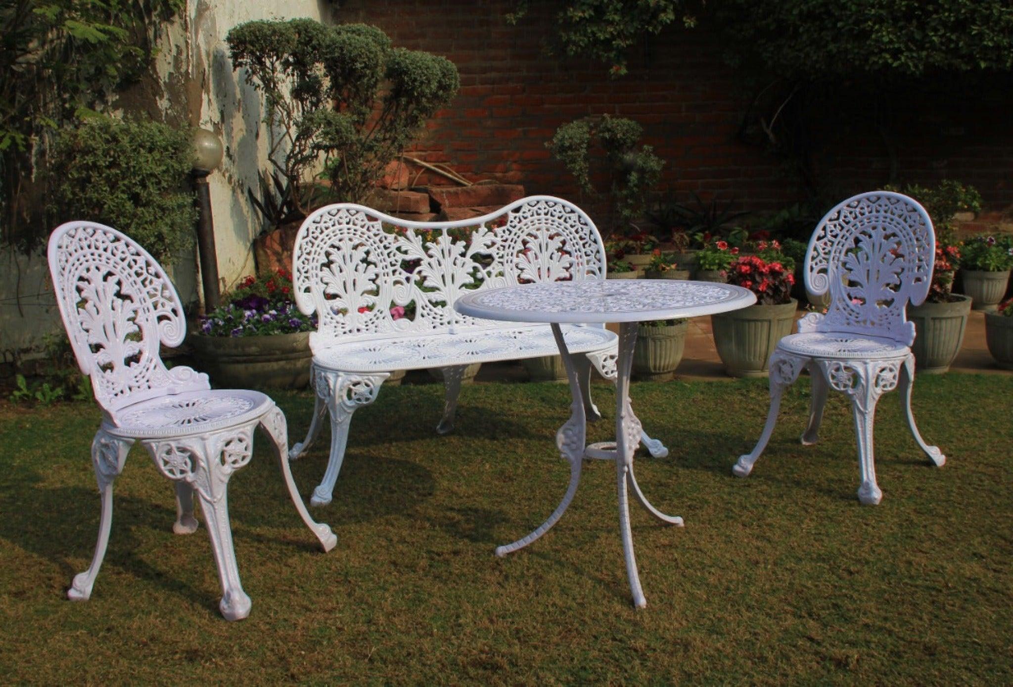 Regalia Series 1 Bench, 1 Round Table & 2 Chairs in (White) - WoodenTwist