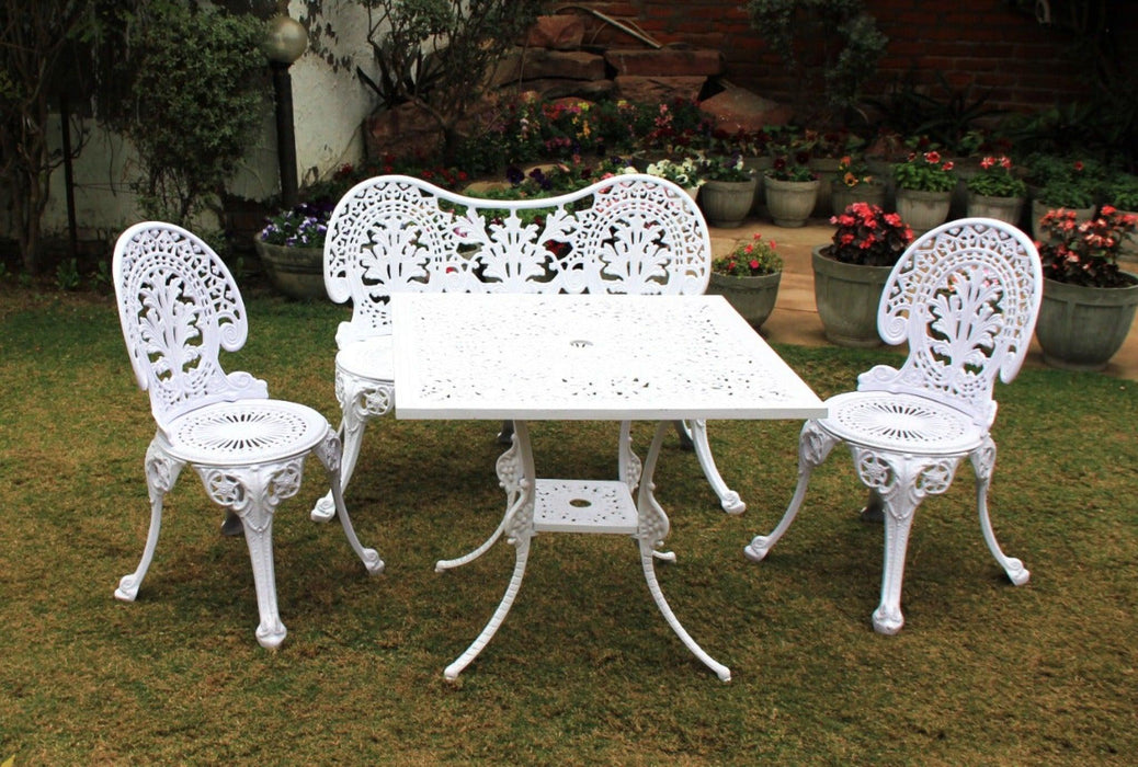 Regalia Series 1 Bench, 1 Square Table & 2 Chairs in (White) - WoodenTwist