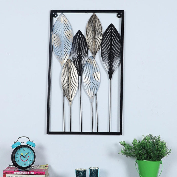 Rectangular Black, Gold, SIlver Leaves Wall Decor Set of 2 - WoodenTwist