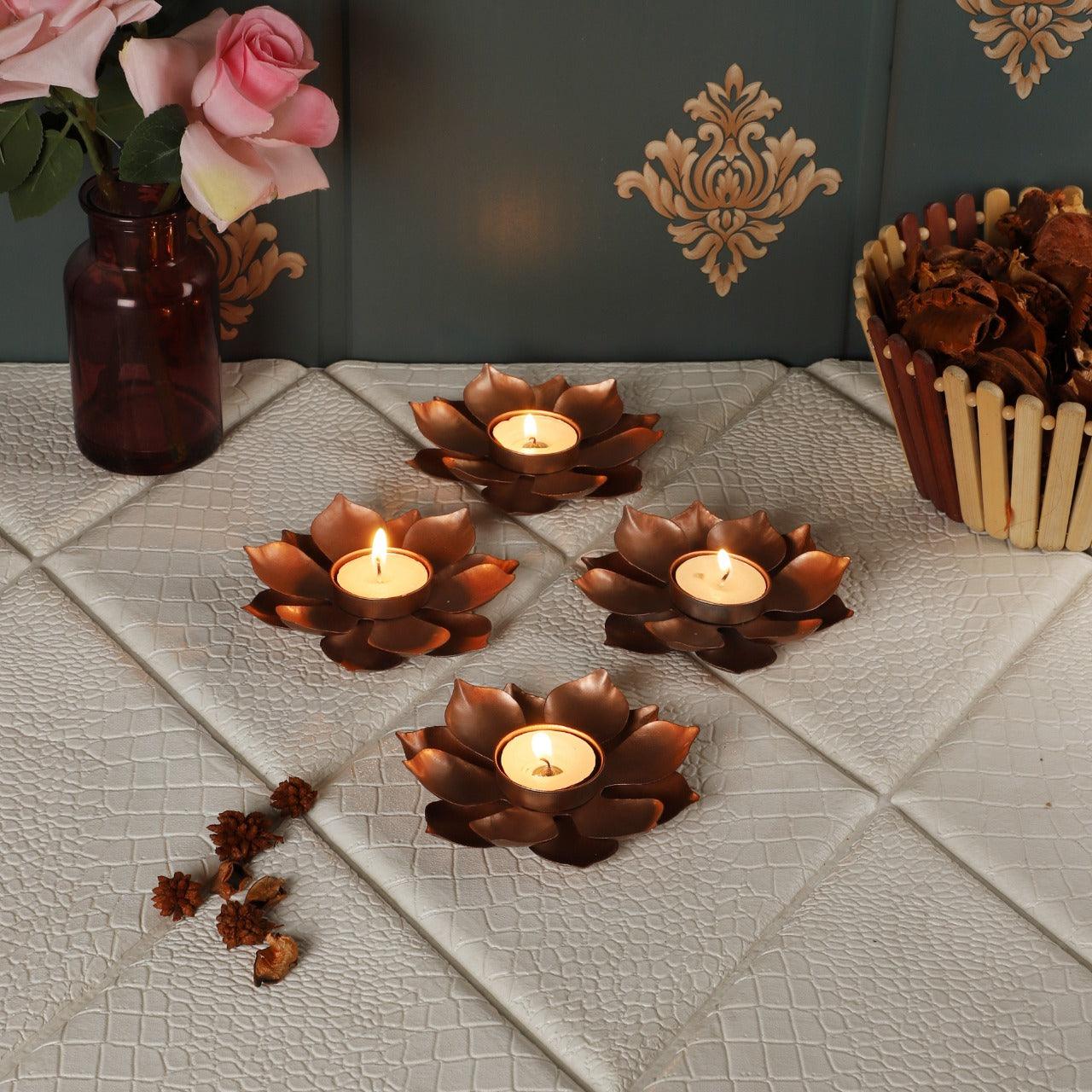 Flower Copper Tealight Holder Set of 4 - WoodenTwist