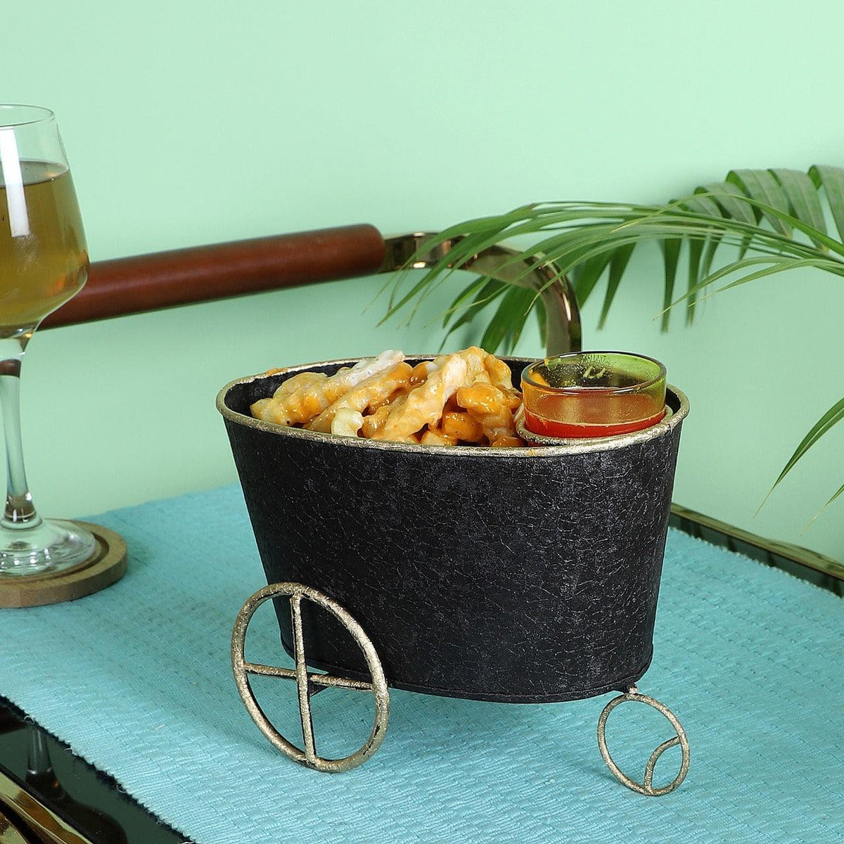 Wheel Barrow Snacks Platter with Glass - WoodenTwist