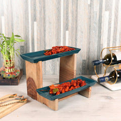 Two Layer Wooden & Ceramic Snacks Platter - WoodenTwist