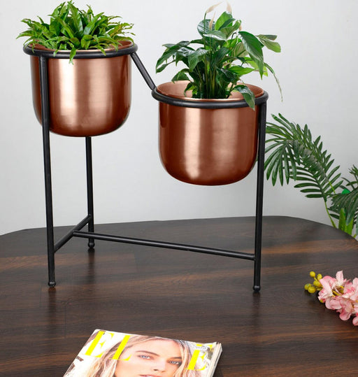 Dual Indoor Planter Pot with Stand - Copper (No Plants Included) - WoodenTwist