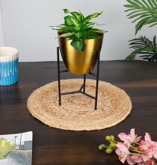 Enamel Indoor Desk Metal Planter Pot With Stand- Copper (No Plants Included) - WoodenTwist