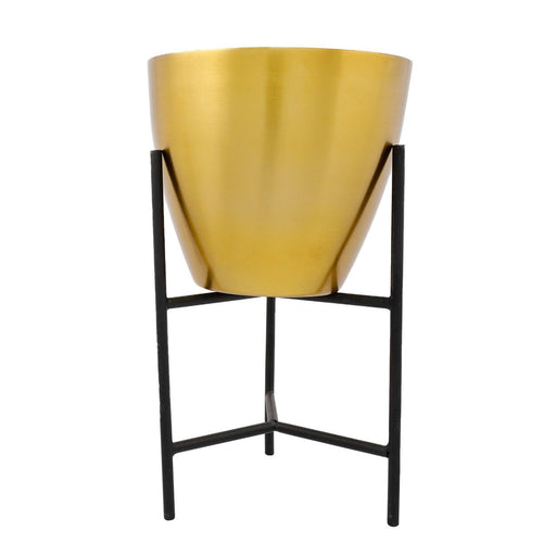 Enamel Indoor Desk Metal Planter Pot With Stand- Brass (No Plants Included) - WoodenTwist