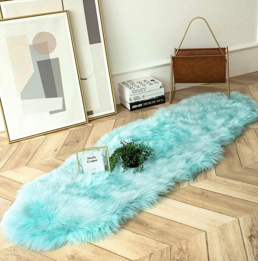 Faux Fur Runner Bathroom Mat in Blue - WoodenTwist