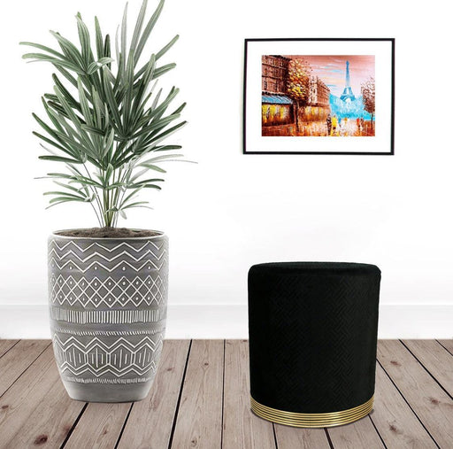 Black Velvet Wooden Sitting Ottoman - WoodenTwist