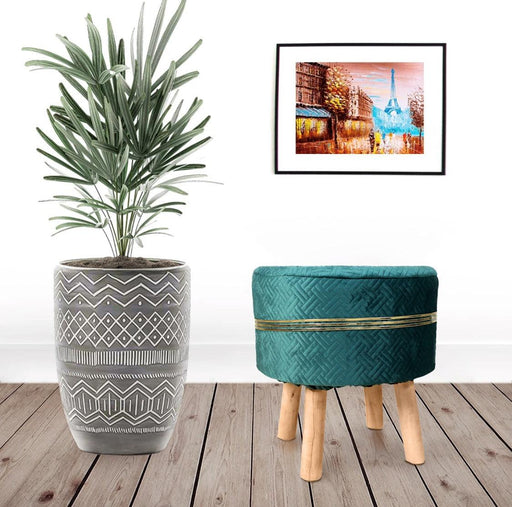 Blue Gold Strip Wooden Stool For Living Room - WoodenTwist