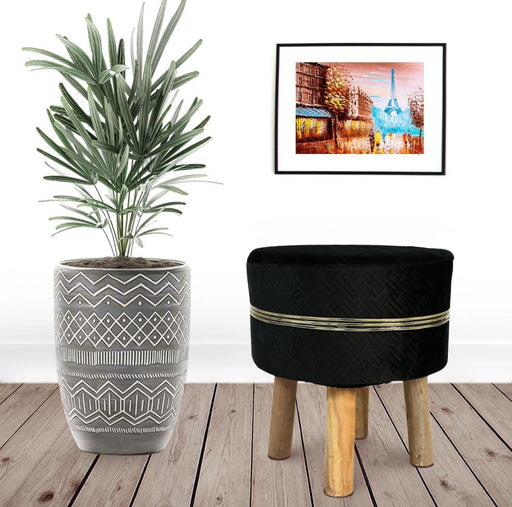 Black Strip Wooden Stool For Living Room - WoodenTwist