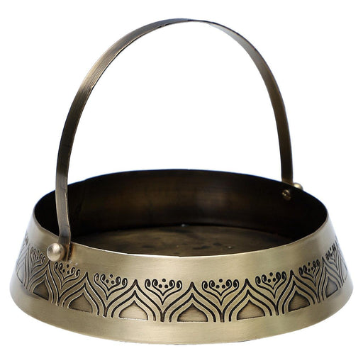 Alpana Brass Flower Basket with handle (Gold & Antique finish) - WoodenTwist
