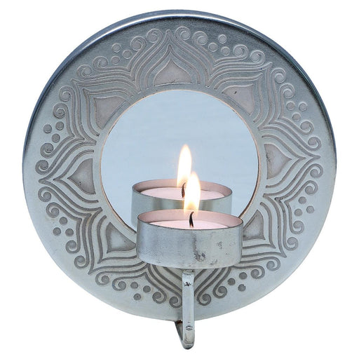 Metal Wall Sconce With Mirror With Hand Etched Design - WoodenTwist