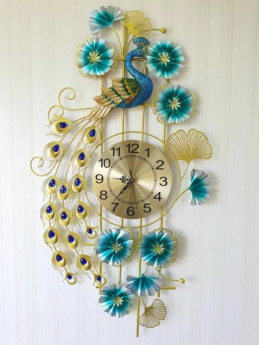 3D Desinger Big Peacock Colorful Metal Wall Clock - WoodenTwist