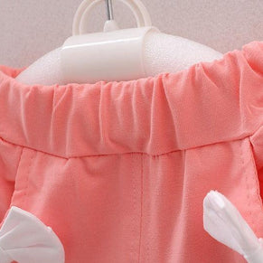 Raafi Summer Baby girls Tee With Shorts White & Peach - WoodenTwist