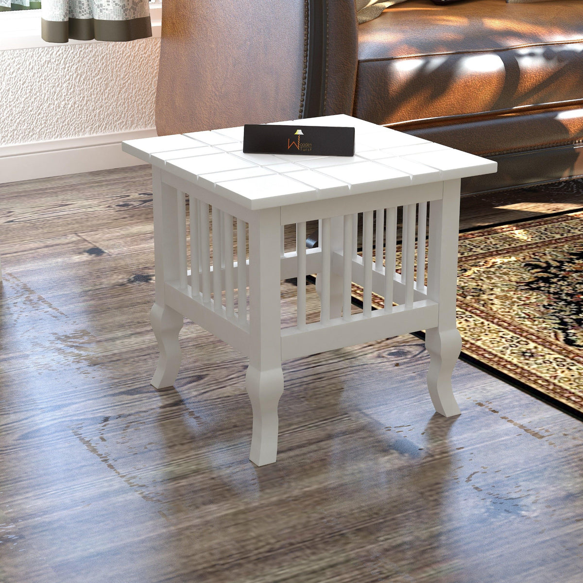 Blanco Carved Wooden End Table (White) - WoodenTwist