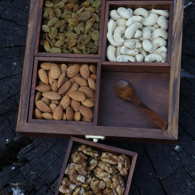 Handcrafted Rosewood Dry Fruit Storage Box - WoodenTwist