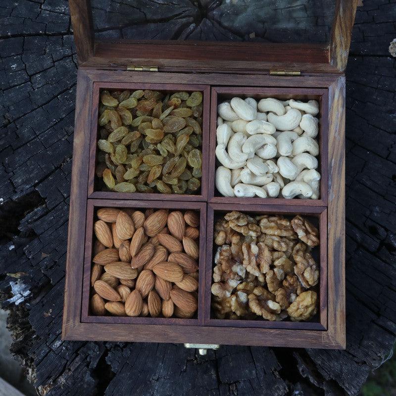 Handcrafted Rosewood Dry Fruit Storage Box - WoodenTwist