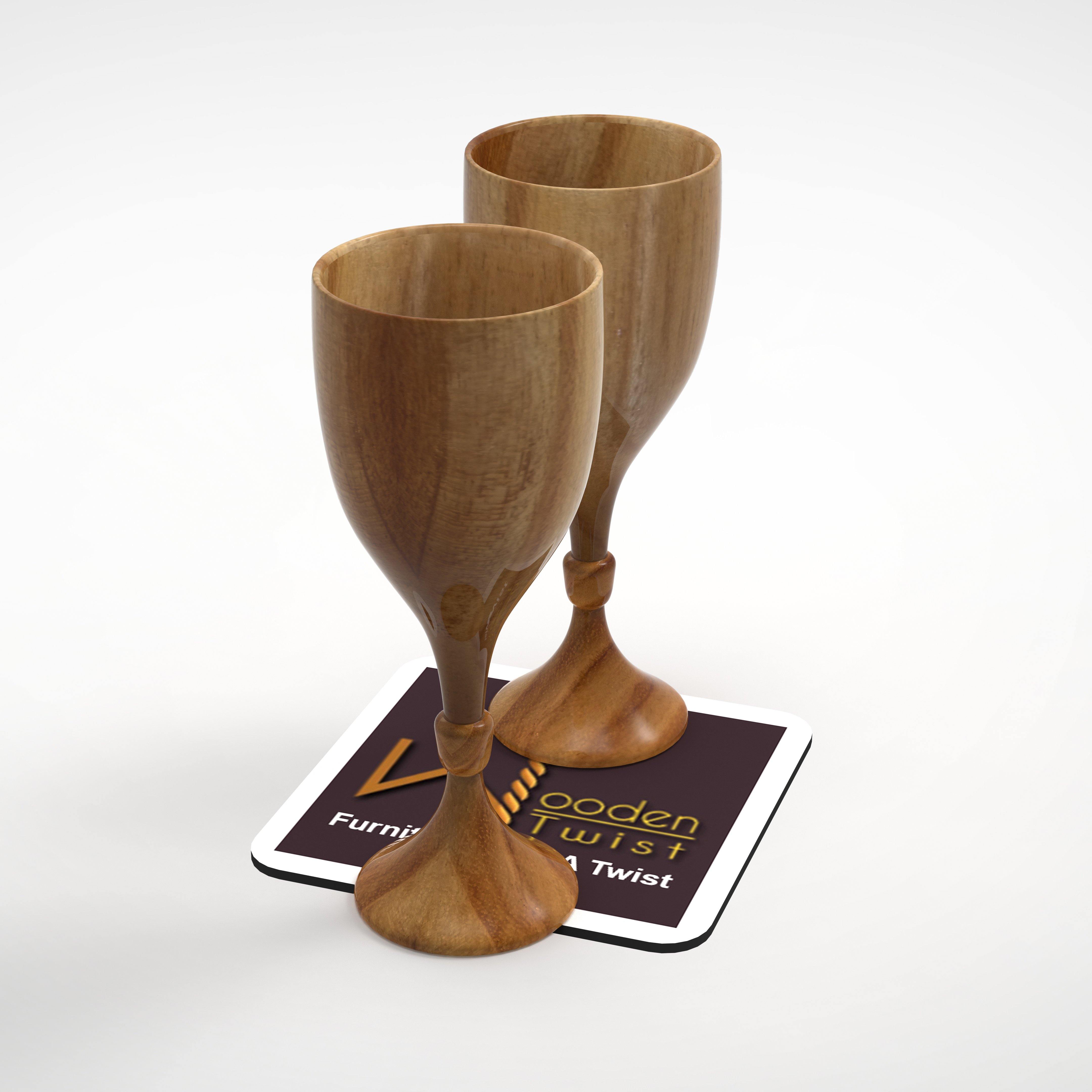 Royal Look Premium Wooden Glass In Teak Wood Set of 2 - WoodenTwist