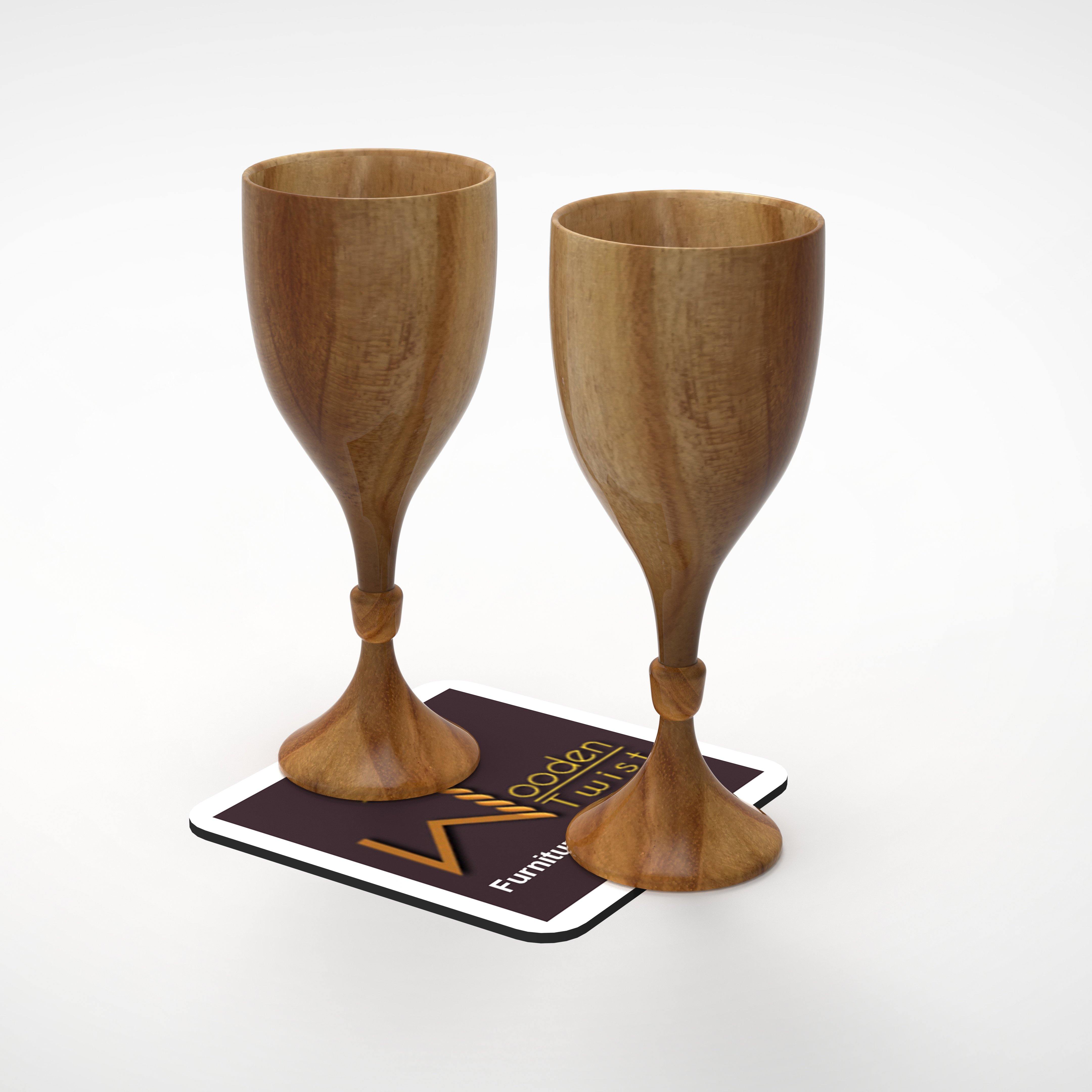 Royal Look Premium Wooden Glass In Teak Wood Set of 2 - WoodenTwist