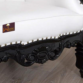 Luxurious High Back throne Silver Leaf & Buttons Chair (Black) - WoodenTwist
