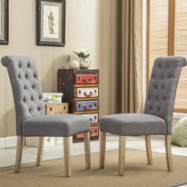 Button Tufted Parsons Chairs in Teak Wood (Set of 2) - WoodenTwist