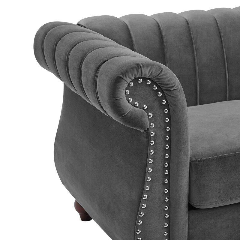 Designer Velvet Rolled Arm Chesterfield Sofa (3 Seater) - WoodenTwist