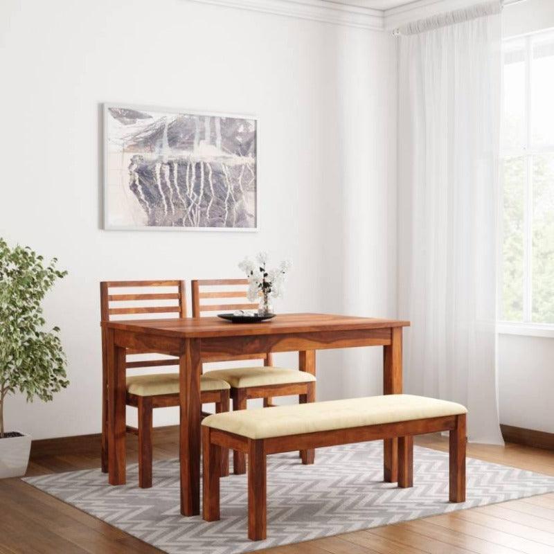 Teak Wood 4 Seater Dining Set in Honey Finish