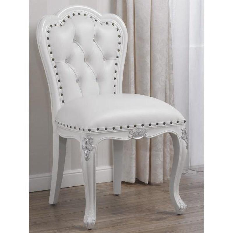 Kreslo Teak Wood Tufted Accent Chair for Living Room (White) - front view