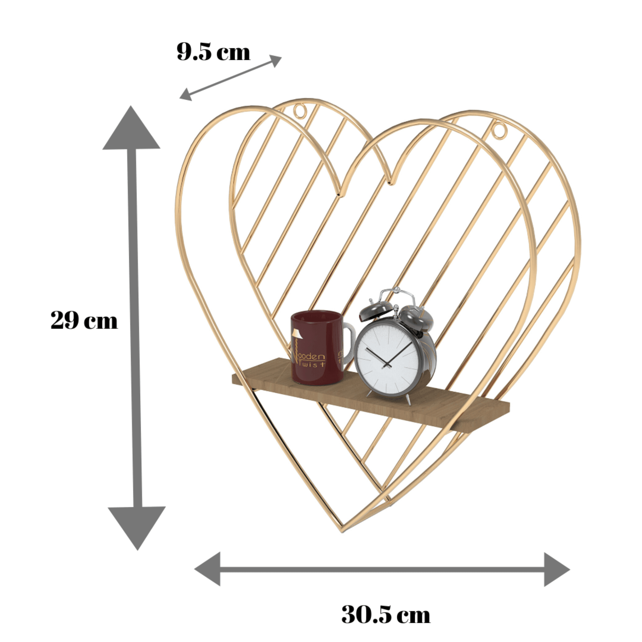 Metallic Twist golden heart wall shelf wall mounted
